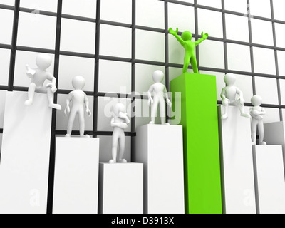 Menschen stehen auf verschiedenen Ebenen des Diagramms. 3D Stockfoto