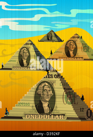 Geschäftsleute auf Stufen des Geld Pyramide Klettern Stockfoto