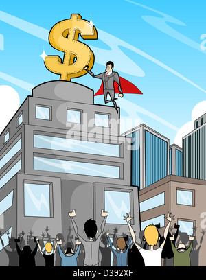Geschäft Superhelden mit Dollarzeichen Menschen Stockfoto