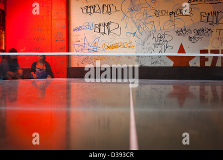 Berlin, Deutschland, Spieglungen auf eine Ping-Pong-Tisch im Kunsthaus Tacheles Stockfoto