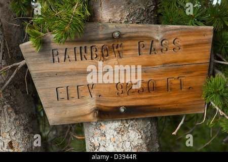 Ein Trail-Zeichen am Rainbow-Pass in der Anaconda Pintler Wildnis. Montana. Sommer. Stockfoto