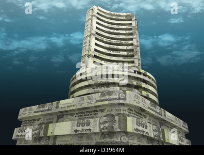 Fünfhundert indische Rupie stellt die Gebäude der Bombay Stock Exchange Stockfoto