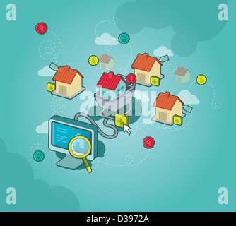 Konzeptbild des Online-Shoppings für Haus Stockfoto