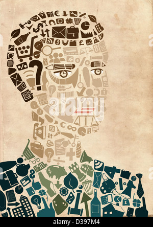 Kollektive Lebensstil bilden Mann über farbigen Hintergrund Stockfoto