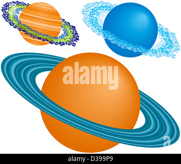 Drei Planeten mit Ringen Stockfoto