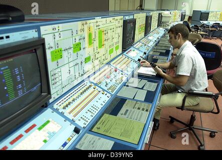 (Dpa) - ein Mitarbeiter sitzt im Boden Control Center der europäischen Weltraumbahnhof in Kourou in Französisch-Guayana (Bild von 29.1.2002). Aus diesem Raum wird der Start der Ariane-5 Rakete Weltraum kontrolliert werden. Ariane 5 startet Envisat, der größten und modernsten Erde Beobachtung Satelliten Eva Stockfoto