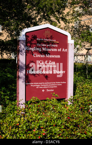 Ringling Museum of Art Circus Museum Zeichen in Sarasota Stockfoto