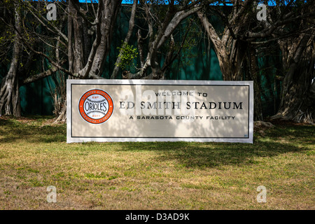 Die Ed Smith Stadion Willkommensschild in Sarasota Florida Stockfoto