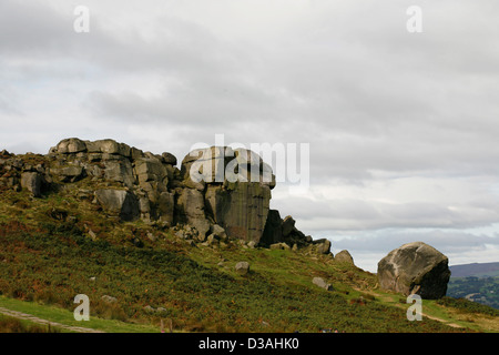 Kuh und Kalb Felsen auf Moor, Ilkley, West Yorkshire Stockfoto