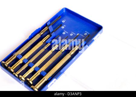 Schraubenset Fahrer über isoliert auf weißem Hintergrund Stockfoto