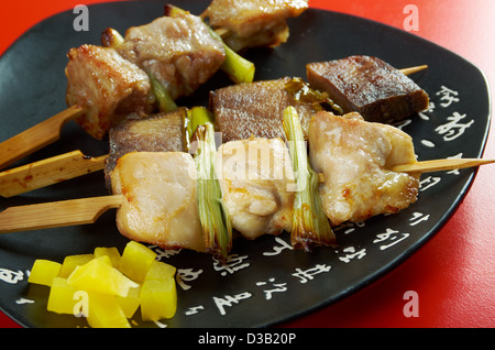 Japanische aufgespießt, Huhn, Schweinefleisch, MeatYakitori .closeup Stockfoto