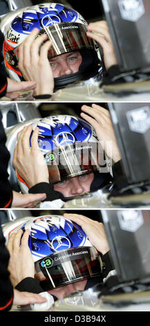 (Dpa) - das Combo-Bild zeigt finnischen Formel-1-Fahrer Kimi Räikkönen von McLaren Mercedes während des Qualifyings auf dem Silverstone Circuit, UK, Samstag, 9. Juli 2005. Den britischen Grand Prix stattfinden am Sonntag, 10. Juli auf dem Silverstone Circuit. Räikkönen fuhr die 2. schnellste Stockfoto