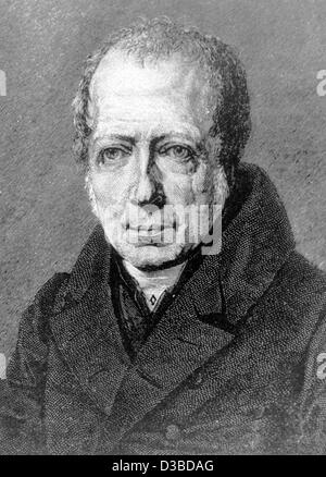 (Dpa-Dateien) - ein undatiertes Foto zeigt ein zeitgenössisches Bild des preußischen Staatsmann Wilhelm Freiherr (Baron) von Humboldt, deutscher Philosoph und Sprachforscher. Der Bruder von dem Naturforscher Alexander von Humboldt, wurde er am 22. Juni 1767 in Potsdam geboren und starb am 8. April 1835 in Berlin. He-ref Stockfoto