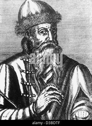 (Dpa-Dateien) - zeigt ein zeitgenössisches Bild Johannes Gutenberg (aka Johannes Gensfleisch Zur Laden), der Erfinder des Buchdrucks mit beweglichen Typen. Er war ca. 1400 in Mainz geboren und starb dort am 3 Februar 1468. Die Druckmaschine entwickelte sich aus der Weinpresse im Rheintal. Es war Stockfoto