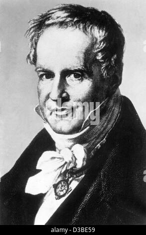(Dpa-Dateien) - ein undatiertes Foto zeigt eine zeitgenössische Gravur der deutschen Naturforscher und Geograph Alexander Freiherr (Baron) von Humboldt. Alexander von Humboldt wurde am 14. September 1769 in Berlin geboren und starb dort am 6. Mai 1859. Er kam zum Ruhm mit seinen Reisen und geographischen Studien in der Stockfoto