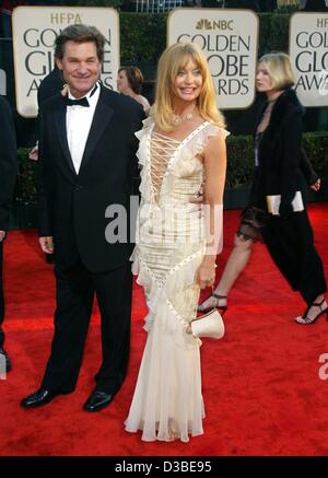 (Dpa) - Hollywood-Paar Goldie Hawn und Kurt Russel kommen bei der 60. Golden Globe Awards in Beverly Hills, 19. Januar 2003. Goldie Hawn wurde als beste Schauspielerin für ihre Leistung in "The Banger Sisters" nominiert. Stockfoto