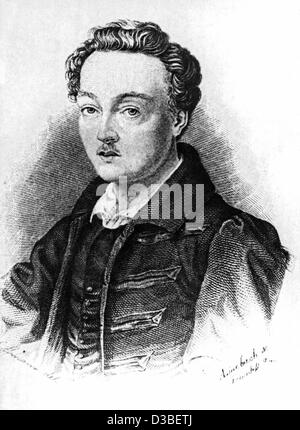 (Dpa-Dateien) - zeigt eine Zeichnung deutsche Dramatiker Georg Buechner. Er wurde am 17. Oktober 1813 in Goddelau bei Darmstadt geboren und starb am 19. Februar 1837 in Zürich. Seine berühmten Werke sind die unvollendete "Woyzeck", "Dantons Tod", und "Leonce und Lena". Stockfoto