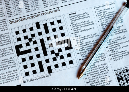 Leere Guardian kryptische Kreuzworträtsel von Araucaria (John Graham) festgelegt.  Teilweise fertig gestellte Version des Puzzle finden Sie unter D3C43N. Stockfoto