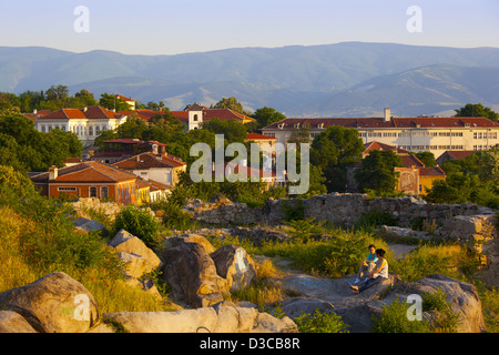 Bulgarien, Plovdiv, die Altstadt betrachtet von Nebet Tepe archäologischen Komplex, Gebet Hill, dem höchsten Punkt der Städte Stockfoto