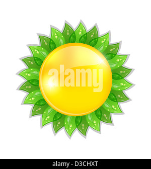 Abbildung abstrakt Sonne mit verlässt isolierten auf weißen Hintergrund Stockfoto