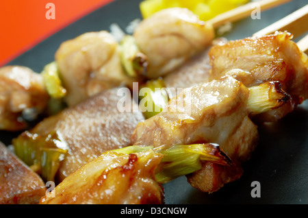 Japanische aufgespießt, Huhn, Schweinefleisch, MeatYakitori .closeup Stockfoto