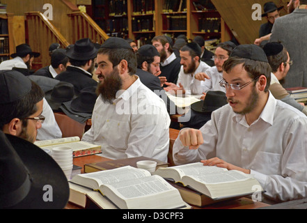 Chassidische Studierende der Talmud an einer Schule in eine Synagoge von 770 Eastern Parkway in Brooklyn, New York. Stockfoto