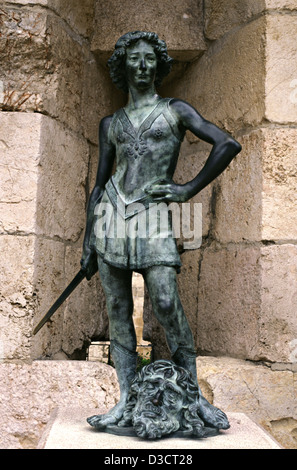 Eine bronze Kopie der Statue von König David von Verrocchio, die durch Fierro de Medici in Auftrag gegeben wurde vor seinem Tod im Innenhof des Turm Davids oder Jerusalem Zitadelle Museum, Altstadt Ost Jerusalem Israel