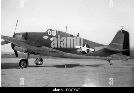 Die Grumman F6F-5N Hellcat (N4994V) in Chino, CA, ist ein prominentes Beispiel für den Marinekämpfer aus dem Zweiten Weltkrieg. Das Flugzeug ist Teil der Charles M. Daniels Collection und bekannt für seine Rolle im Seekampf während des Krieges. Stockfoto