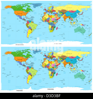 Politische Landkarte der Welt. Für den Einsatz in 3D Editoren verzerrt. Stockfoto