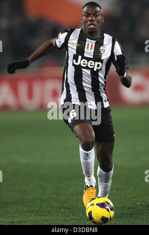 16.02.2013 Rom. Olympia-Stadion. Pogba (Juventus) in Aktion während des Spiels zwischen Roma und Juventus Turin 1: 0 Stockfoto