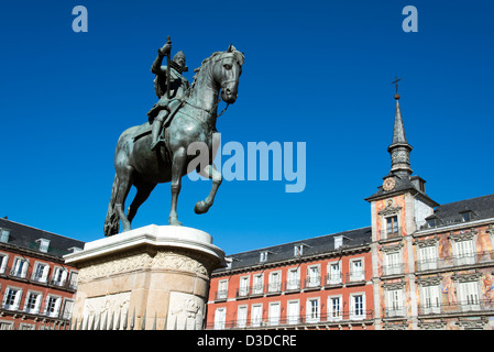 Reiterstandbild von Philipp III auf der Plaza Mayor, Madrid, Spanien Stockfoto