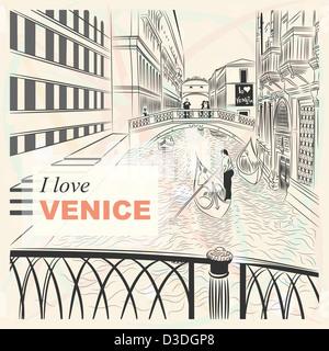Skizze einer Landschaft die Seufzerbrücke in Venedig im Stil sketch Stockfoto