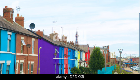 Bunte Häuserzeile in Blackpool. Stockfoto