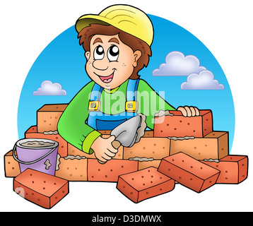 Cartoon-Maurer mit Wolken - farbigen Illustration. Stockfoto