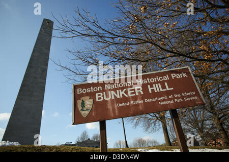 15. Februar 2013 - Boston, Massachusetts, USA - erbaut zum Gedenken an die Schlacht von Bunker Hill, die Bunker Hill Monument im Stadtteil Charlestown in Boston, Massachusetts von Touristen auf Freitag, 15. Februar 2013 besucht. (Bild Kredit: Nicolaus Czarnecki/ZUMAPRESS.com ©) Stockfoto