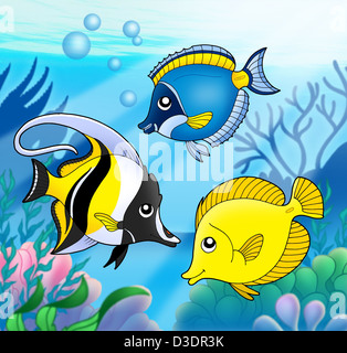 Korallen Fische Sammlung im Meer - farbigen Illustration. Stockfoto