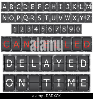 Satz von Buchstaben und Zahlen auf einen mechanischen Zeitplan Stockfoto