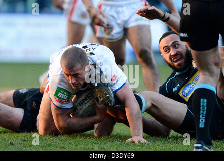 17.02.2013 London, England.  Chris Annakin der Wakfield Wildkatze in Aktion während des engagieren Super-League-Spiels zwischen London Broncos und Wakefield Trinity Wildcats aus der Stoop. Stockfoto