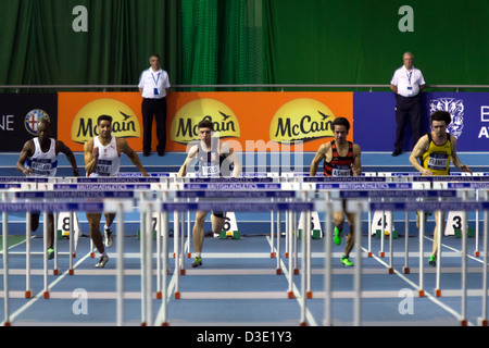 60m Hürden Männer Wärme 2, 2013 britischen Leichtathletik Studien in Europa (EIS) Sheffield, UK Stockfoto