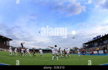 Hendon, Nord-London, UK Sarazenen V Exeter Chiefs Rugby-16. Februar 2013 Gesamtansicht der Allianz Park am Line-Out. Bild: Paul Marriott Fotografie/Alamy Live-Nachrichten Stockfoto