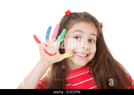 glücklichen Lächeln malte wenig lächelndes Mädchen mit Smiley-Gesicht. Stockfoto