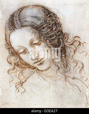 Leonardo da Vinci, Codex Windsor. Leiter der königlichen Sammlung Leda 1506. Zeichnung Stockfoto