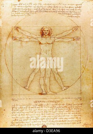 Leonardo da Vinci, Vitruvian Mann 1490 Stift und Tinte auf Papier. Gallerie Accademia in Venedig, Italien Stockfoto