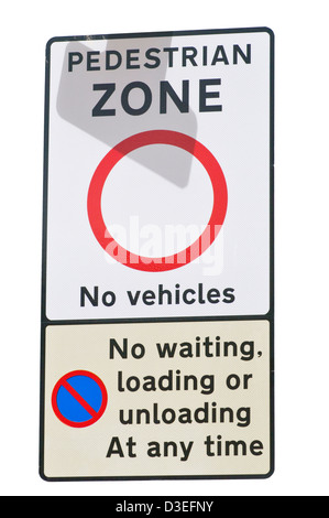 Fußgänger Zone keine Fahrzeuge Road Sign England Stockfoto