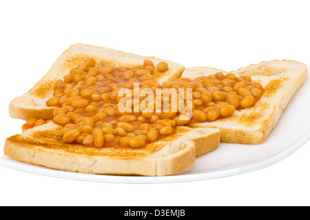 Teller mit Bohnen auf Toast Stockfoto