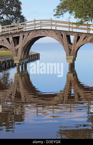 Fußgängerbrücke über die Boot-Becken auf dem Gelände Currituck Heritage Park in der Nähe von Corolla, North Carolina Stockfoto