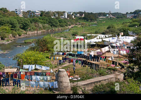 Wäsche-Musi-Flussufer Hyderabad Indien Andhra Pradesh Stockfoto