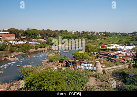 Wäsche-Musi-Flussufer Hyderabad Indien Andhra Pradesh Stockfoto