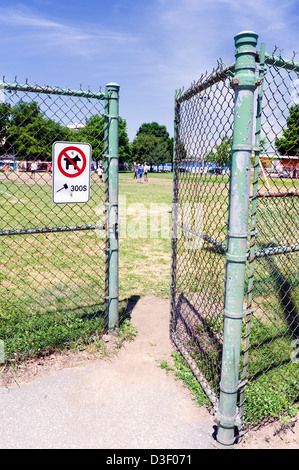 "Hunde sind nicht erlaubt" Schild an einem Park Zaun in Montreal, Provinz Quebec, Kanada. Stockfoto