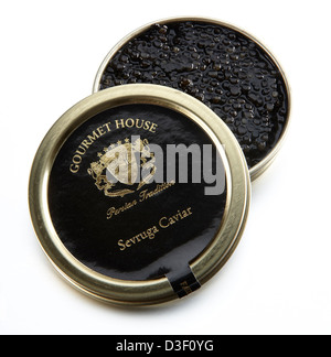 Öffnen Glas Glas mit Kaviar von Hechte mit Löffel Stockfoto, Bild